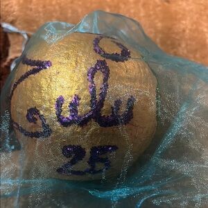 Gold Decorative Ball with Purple Accents